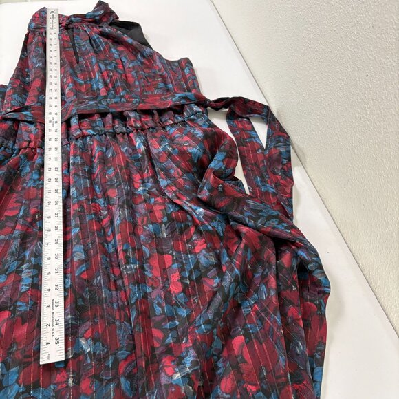 Anne Klein Twist Neck Halter Midi Dress Womens 16 W Red Blue Floral Metallic NWT - Picture 14 of 15